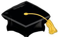 31" x 22" Black Grad Cap Foil Balloon - FLAT