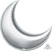 35" Silver Decorator Crescent Moon Foil Balloon - 3ct
