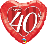 18" Happy 40th Damask Heart Foil Balloon - Pkg