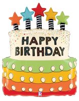 26" Candle Stars Birthday Cake Foil Balloon - Pkg