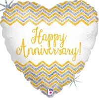 18" Chevron Anniversary Holographic Foil Balloon - Pkg
